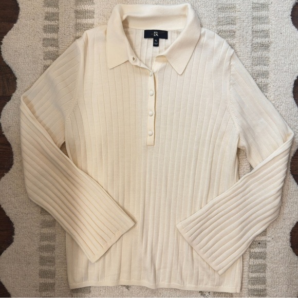 Banana Republic Cream Ribbed Long Sleeve Polo Top - Picture 3 of 4